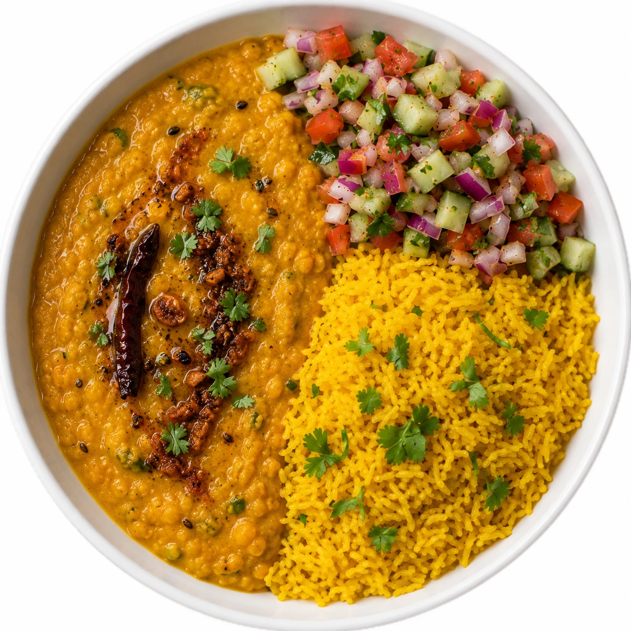 Dal Tadka Bowl — yellow lentils with Indian spices on masala rice at My Spice N Rice, Calgary (Vegan)